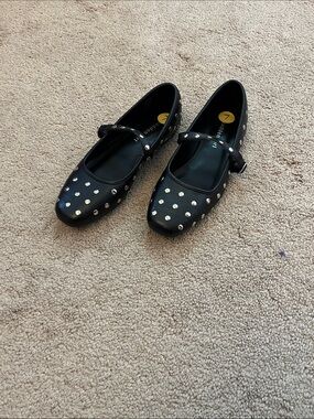 Girls Black Studded Mary Jane Shoes